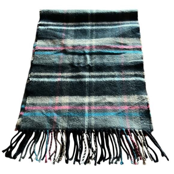 Multicolor Plaid Wool Scarf with Fringe Soft Cozy Warm Winter 70" Long - Picture 4 of 5